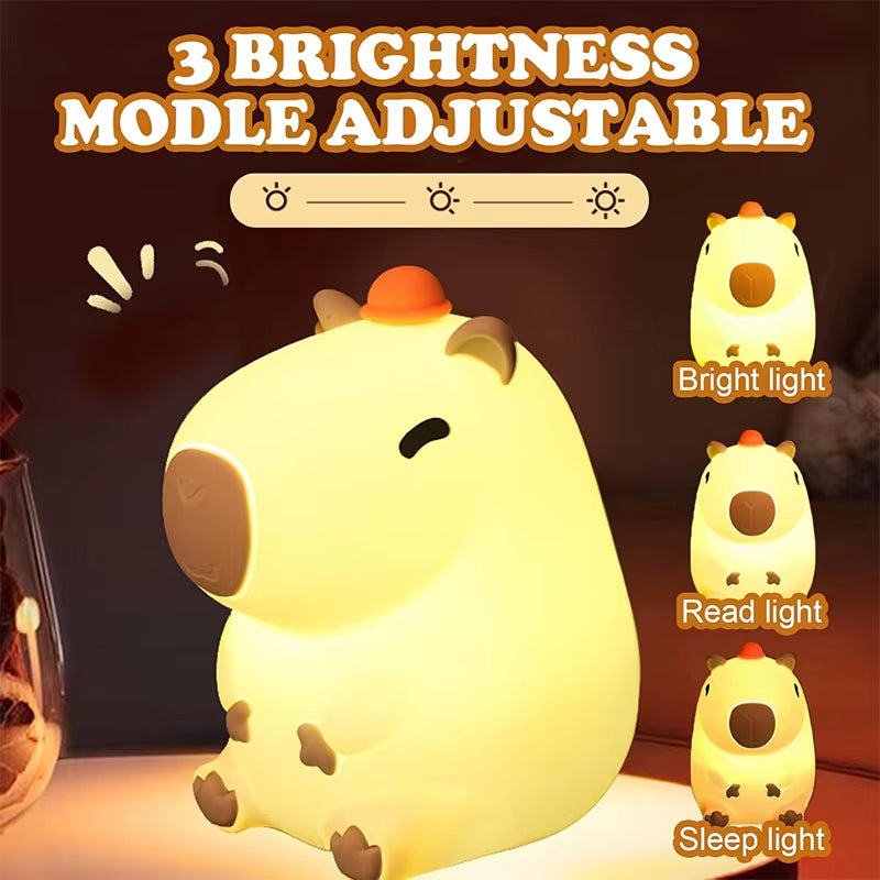 Cute Capybara Night Light Children'S Silicone Nightlight Gift USB Rechargeable Animal Touch Bedside Sleep Lamp Decoration