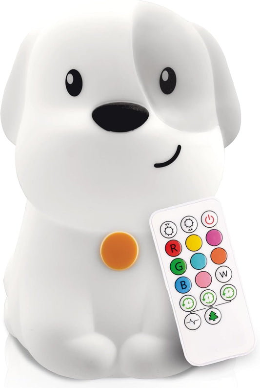 Pepper the Puppy Dog Squishy Silicone Night Light for Kids | Cute Night Light with Remote & Touch Control for Baby & Toddler Bedrooms | Color Changing Animal Lamp | Soft Portable Nightlight